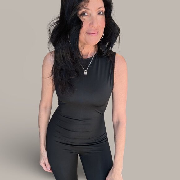Black Sleeveless Bodycon Jumpsuit - Medium - Picture 3 of 7
